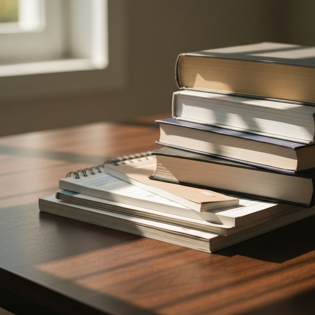 Bücher und Informationsmaterialien auf einem Tisch